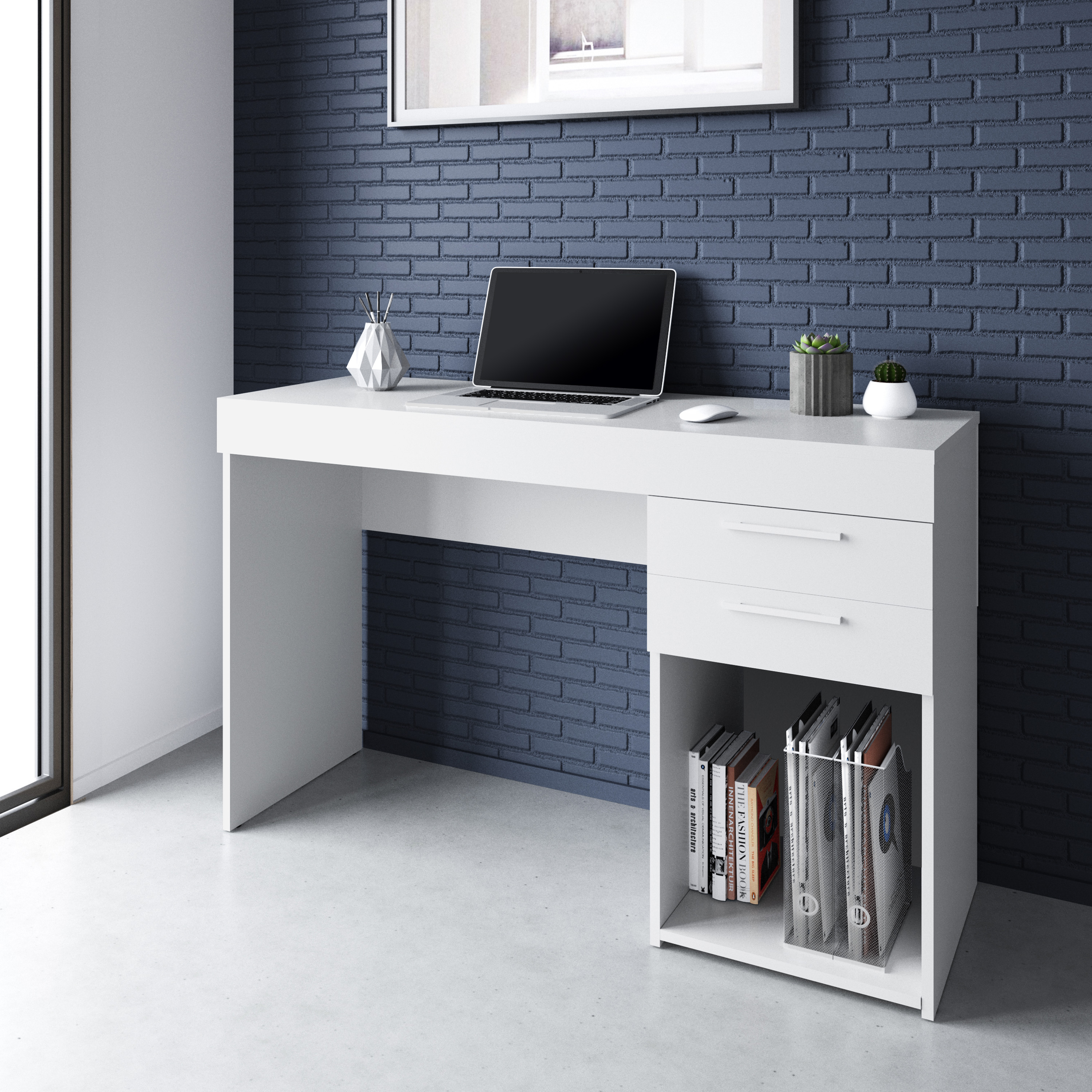 Techni Mobili Home Office Workstation with Storage, White - Walmart.com