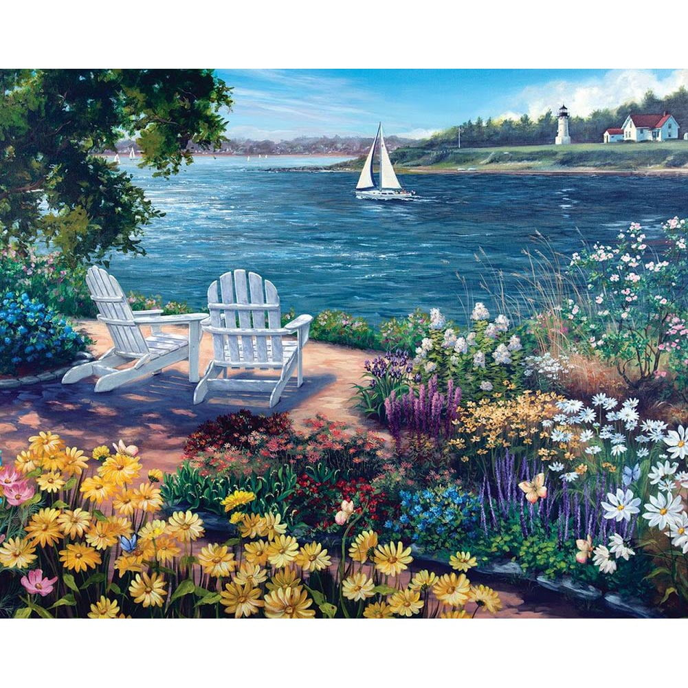 GARDEN BY THE BAY 1000 PIECE JIGSAW PUZZLE by WHITE MOUNTAIN ~ NEW & SEALED 