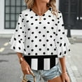 thumbnail image 3 of Black Polka Dots And Stripes Women's V-Neck Blouse With 3/4 Ruffled Bell Sleeves Casual Top Ladies Blouses, 3 of 7