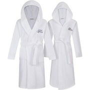 Romance Helpers His and Hers Hooded Robes | Set 2 White Robes with His & Hers Monograms and Hoods
