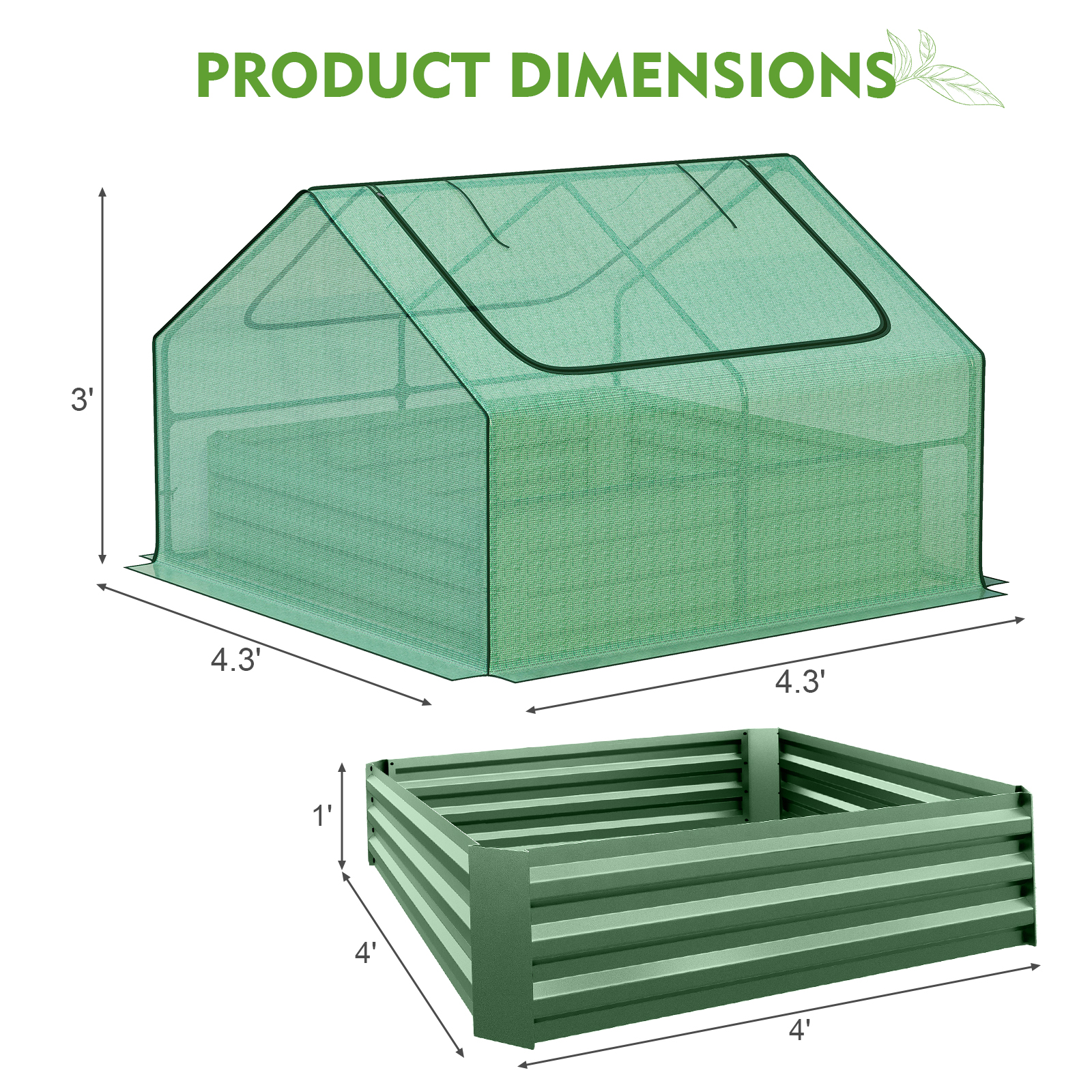 BPS Raised Garden Bed Set, 4x4x1  FT Metal Bottomless Flower Bed with PE Cover for Outdoor Planting, Green
