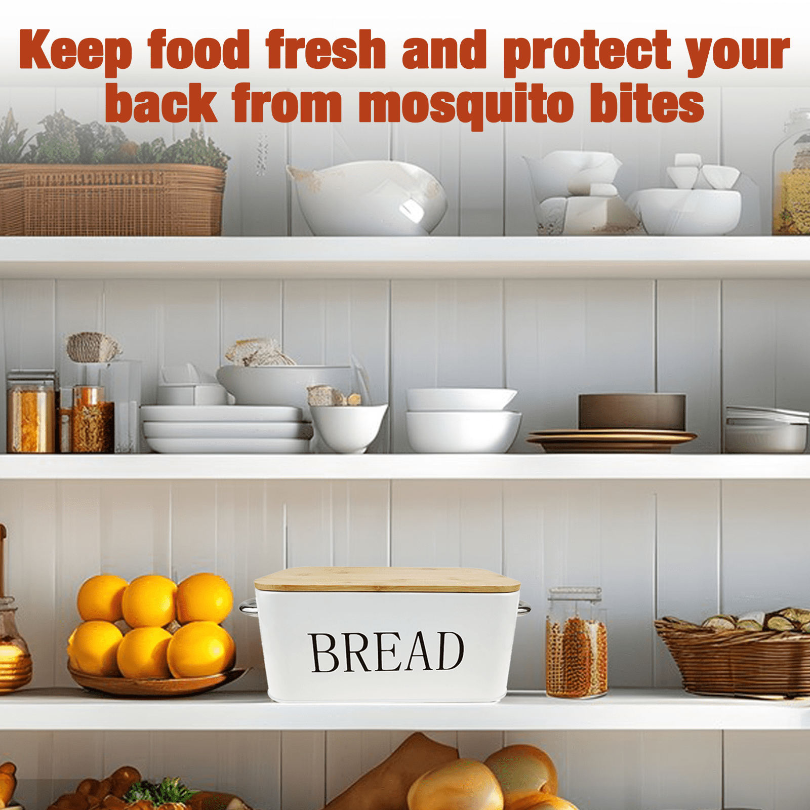 SPOKKI Modern Metal Bread Box with Bamboo Cutting Board Lid, Bread Storage Container for Kitchen Counter, Vintage Kitchen Decor Organizer