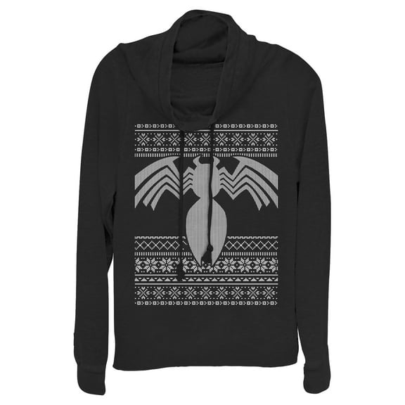 Junior's Marvel Ugly Christmas Venom Cowl Neck Sweatshirt Black Small