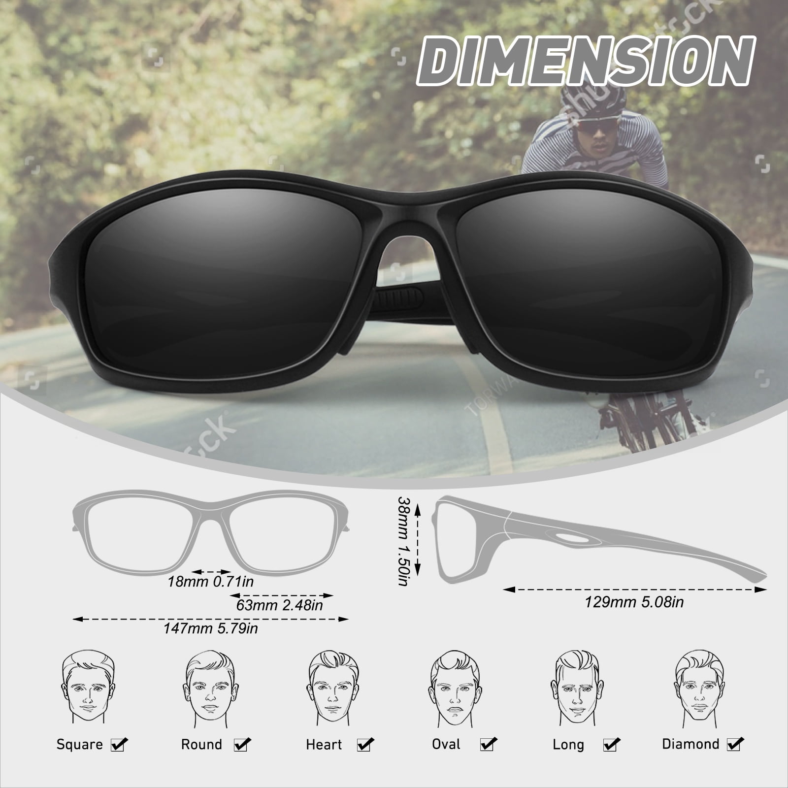 LINVO Polarized Sports Sunglasses for Men UV400 Protection Wraparound Goggles for Fishing Cycling Running-2 Pack