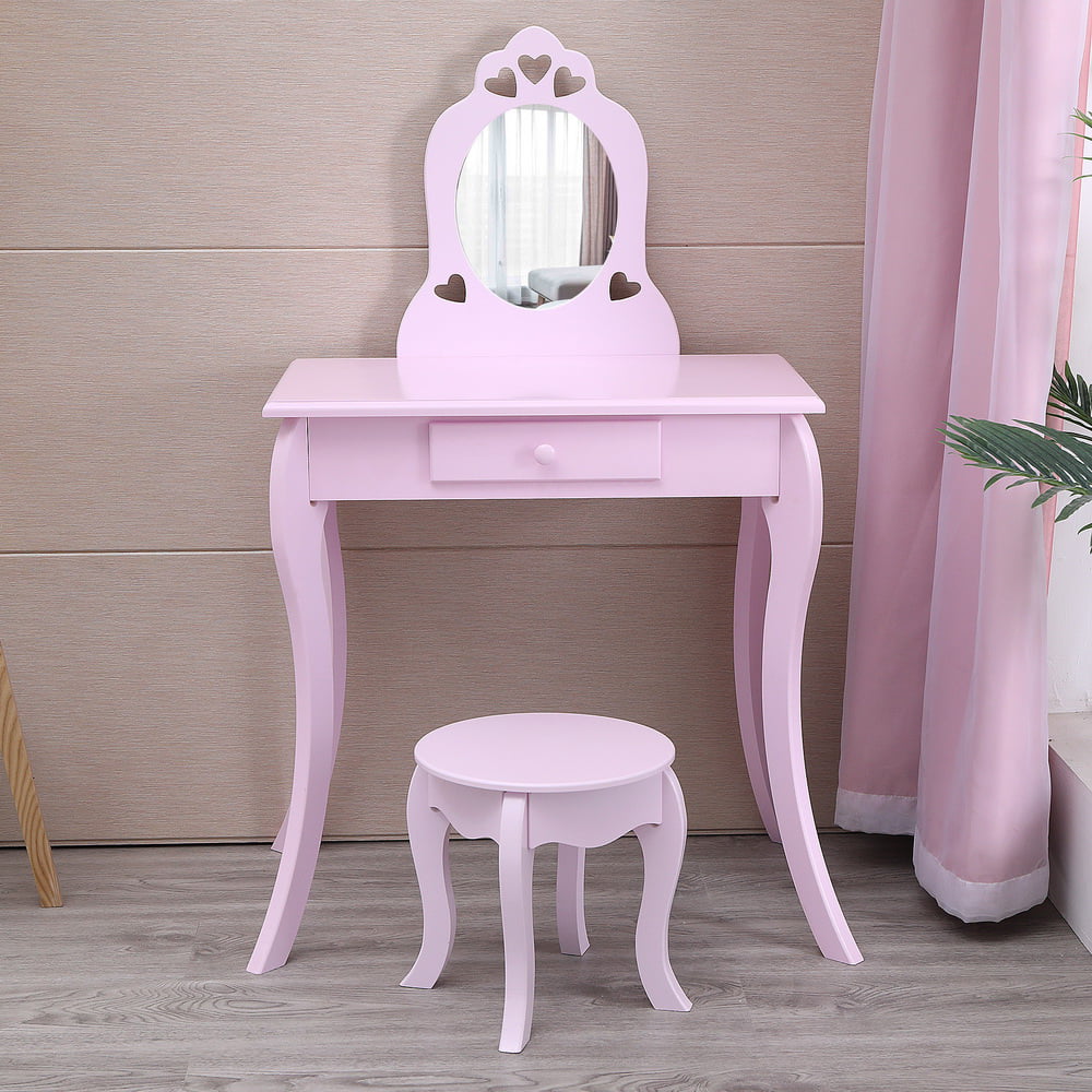 Details about   Kids Vanity Table Set Stool Fashion Beauty Girls Mirror Pink Makeup Children New 