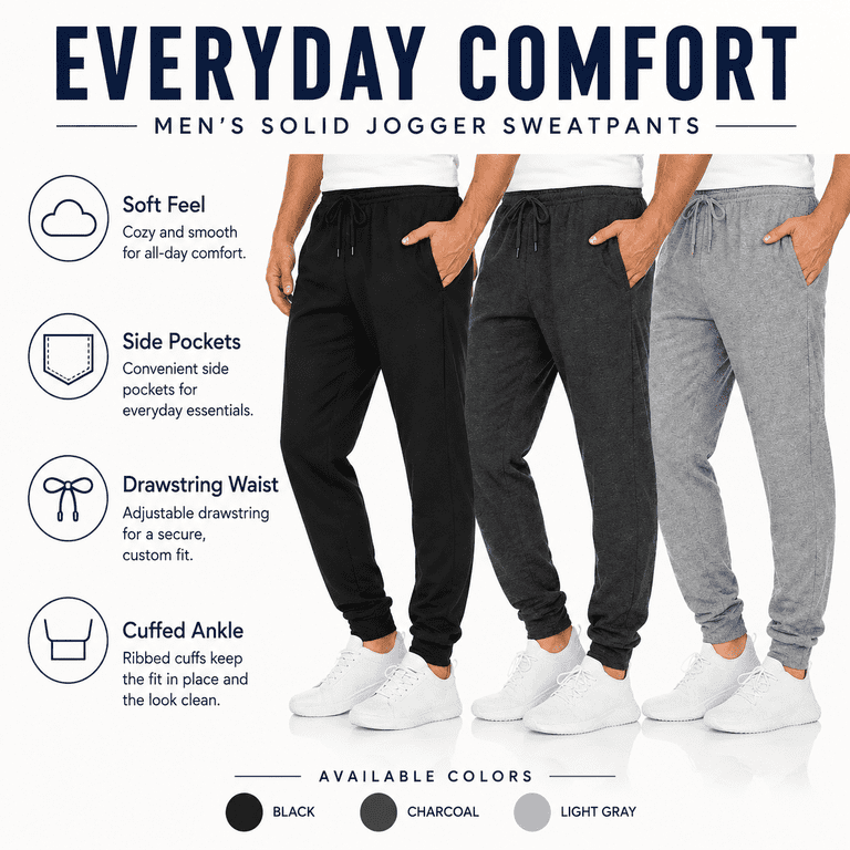 Daresay Men's Fleece Jogger Sweatpants, 3-Pack photo 3