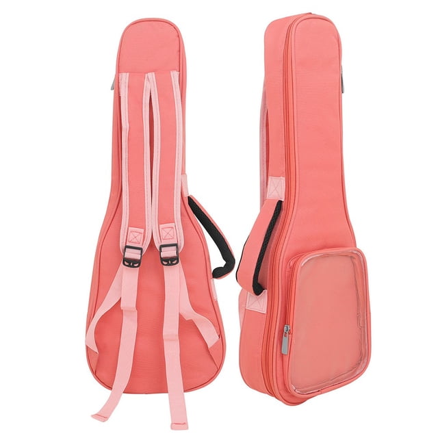 GLFILL Convenient and Stylish Portable Transparent Pockets Ukulele Bag Soft Case Shoulder Backpack for 23 Inch Small Guitar Pink