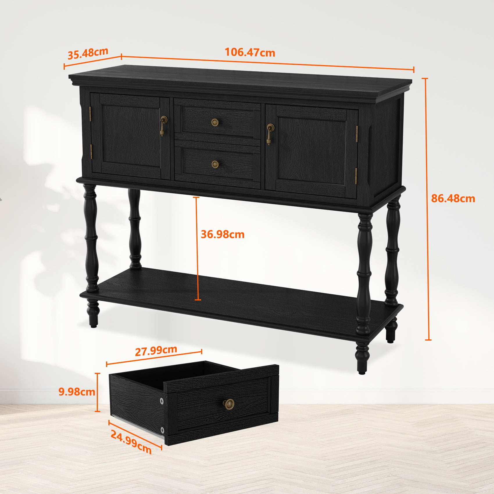 CBJCBJ 42" Farmhouse Console Table , 2 Drawer Narrow Long Entryway Table with Open Storage Shelf , for Living Room, Black