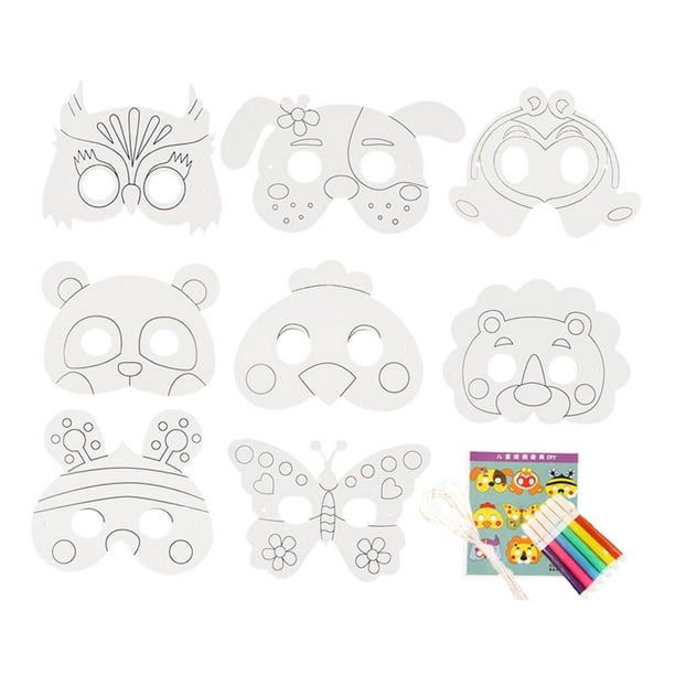 Juego de máscaras de animales en blanco para bricolaje Máscaras de bricolaje Accesorios cómodos de usar para Fiesta de cumpleaños Material de estilo A Macarena Rollo de papel para colorear