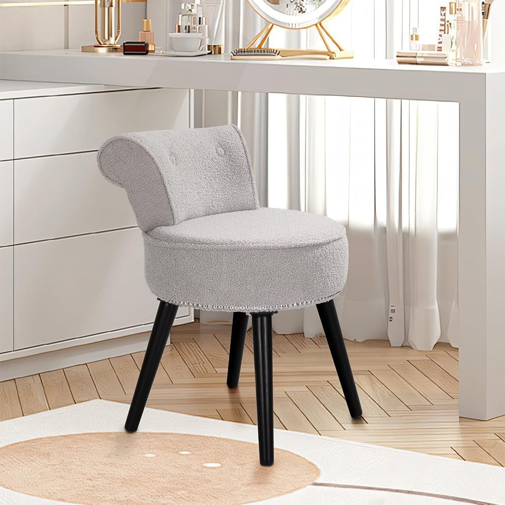 grey velvet chair for dressing table Furniliving Contemporary Velvet Seashell Accent Chair Upholstered Makeup  Vanity Stool,Grey
