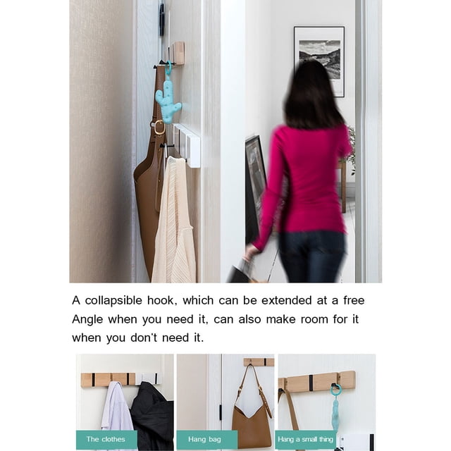 Gancho de madera para ropa, estilo de montaje doble, gancho plegable para puerta y pared