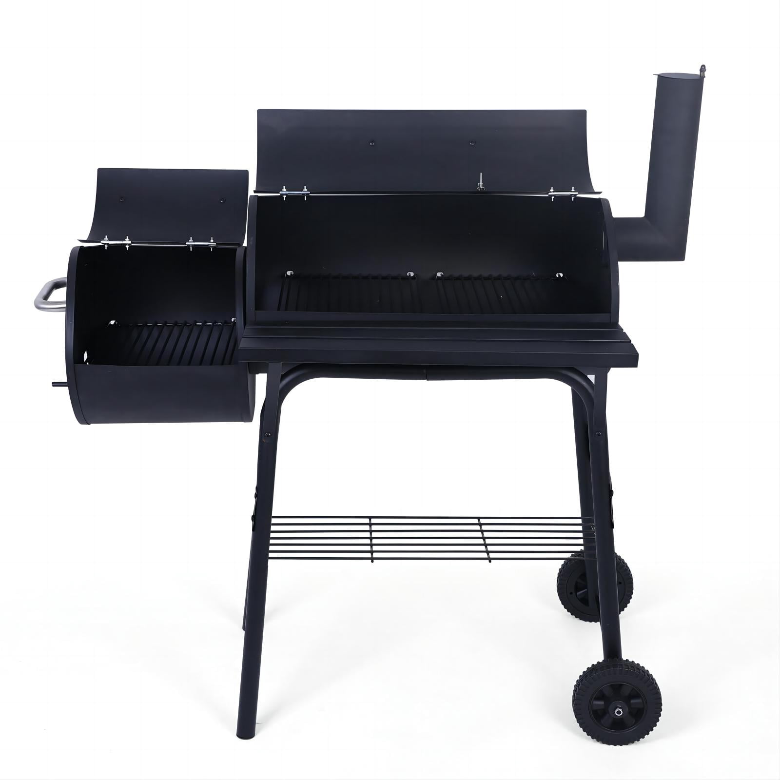 YouYeap Outdoor Portable BBQ Charcoal Grill with Offset Smoker, Black