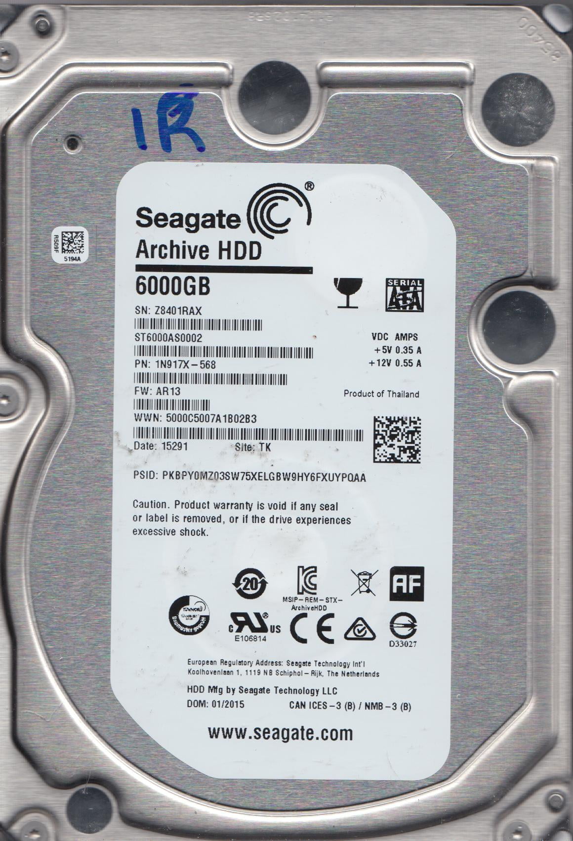 ST6000AS0002, Z84, TK, PN 1N917X-568, FW AR13, Seagate 6TB SATA