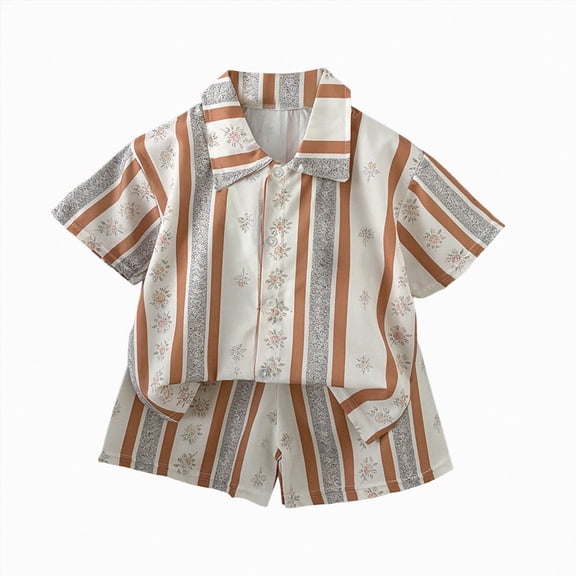 Xudanell Little & Big Boys Summer Short Hawaiian Outfits Button Down Shirt   Shorts for 3-10T Kids Boy (Coffee, 6-12 Months)