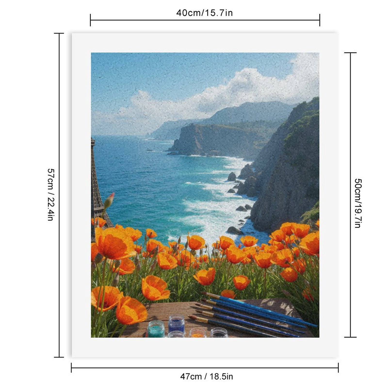 Paint By Numbers Kit for Adults Beginner - Coastal Poppies Art Supplies View DIY Canvas Painting Kits for Adults, Frameless Paint By Number for Adults for Home Wall Decor 16x20 Inch
