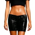 thumbnail image 2 of Mifsaly Sequin Micro Shorts Women Low Waist Elastic Rave Carnival Y2K Sparkly Glitter Mini Shorts Stretchy Party Night Out Clubwear Festival Mardi Gras Sequin Shorts Outfits, 2 of 7