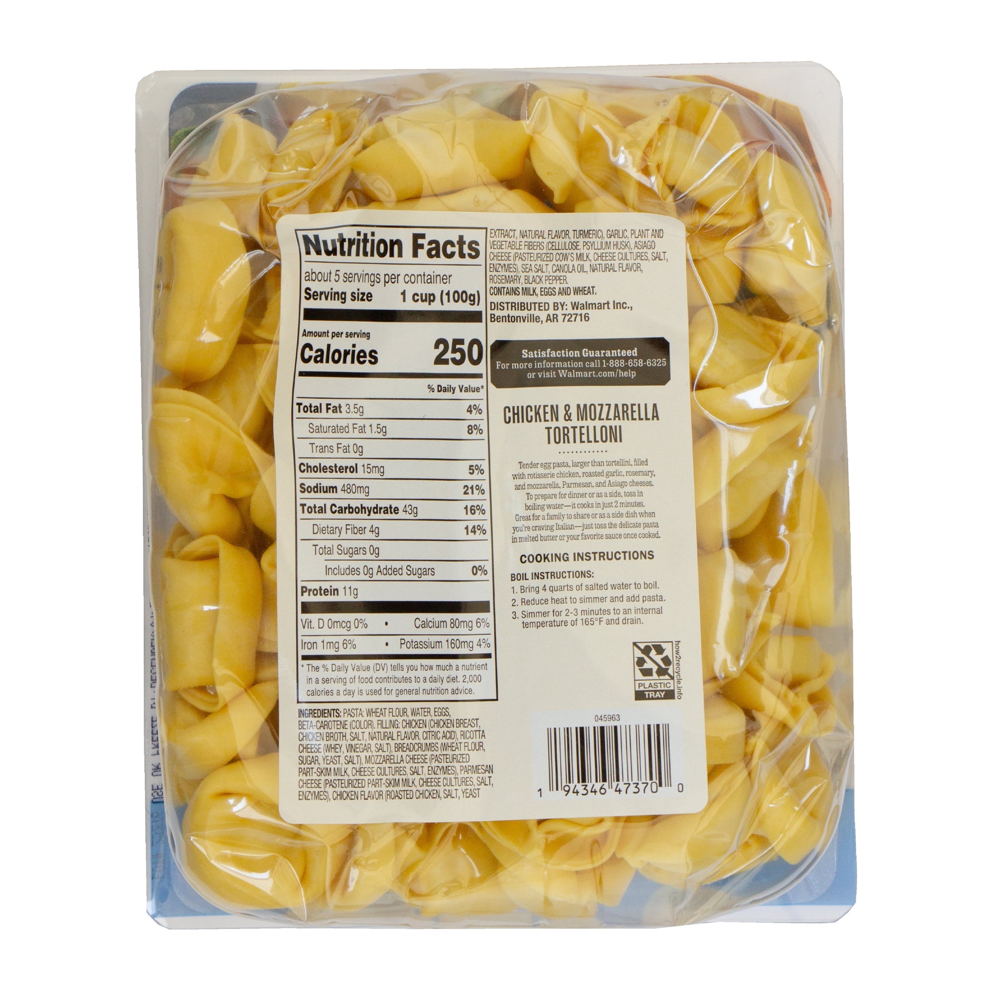 Marketside Chicken and Mozzarella Tortelloni, No Artificial Ingredients, 18 oz Tray