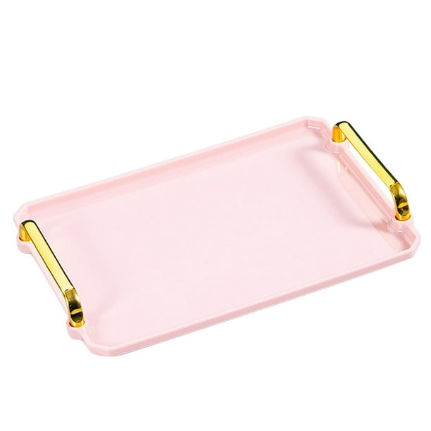 Bandeja de plástico con asas, rectangular, antideslizante, multiusos, para servir en restaurantes. Rosa S