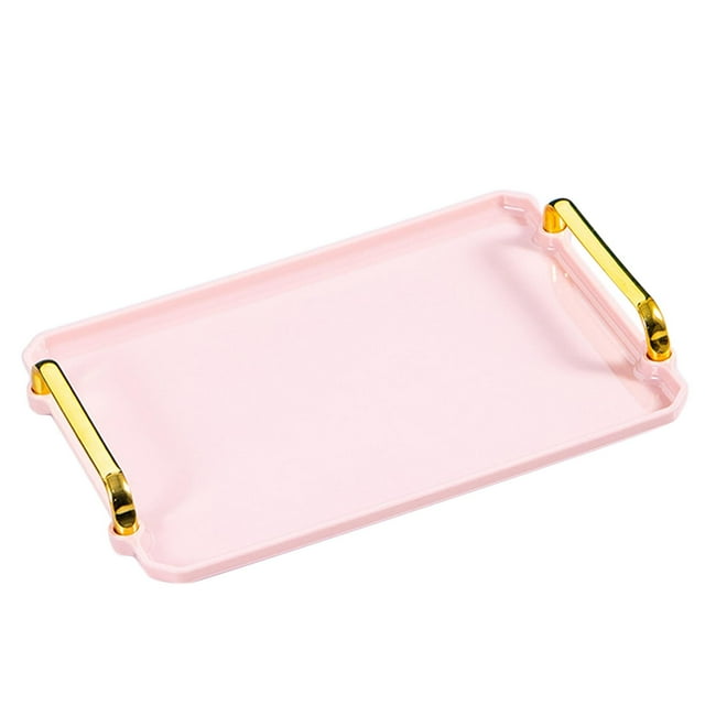 Bandeja moderna y elegante para postres de frutas con asas, organizador de cocina antideslizante, color rosa. Rosa S