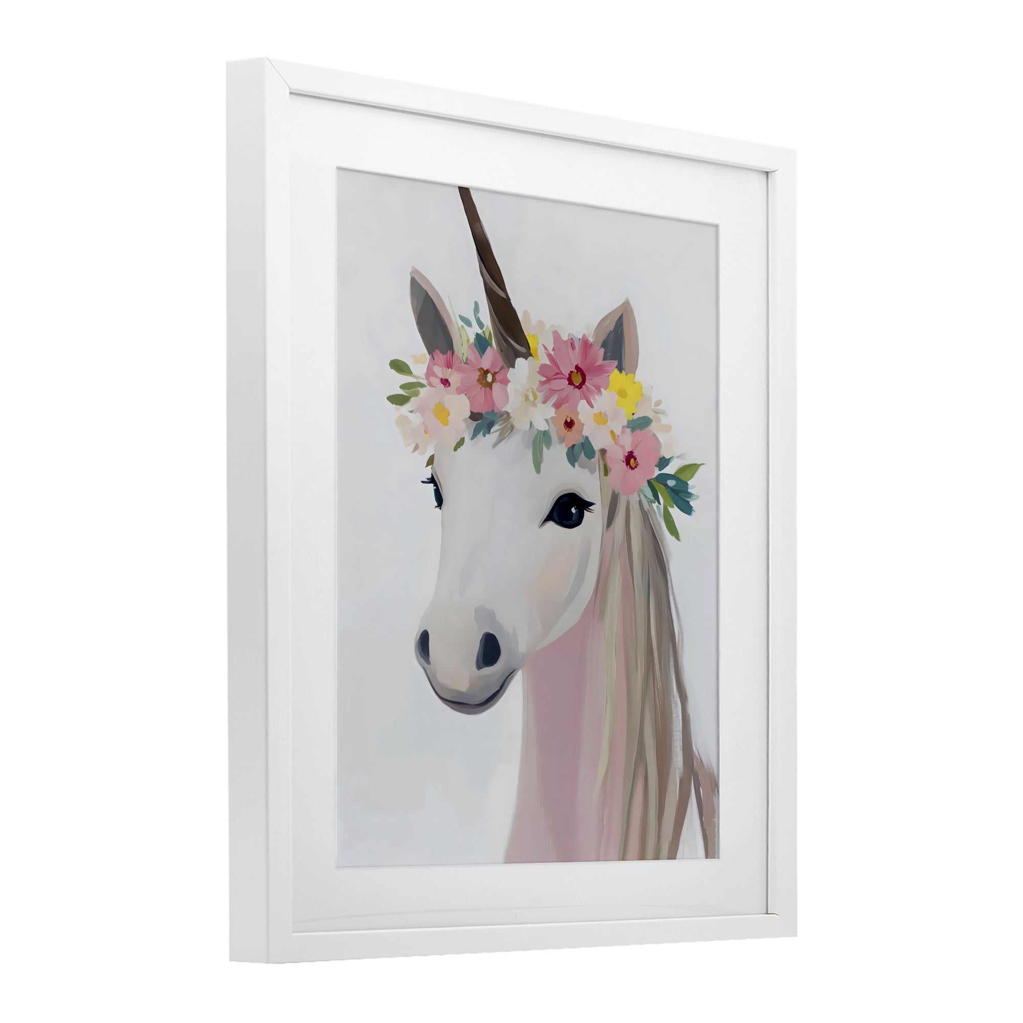 Stupell Industries Flower Crown Unicorn White Framed Print Under Glass, design by The Prints Vibe