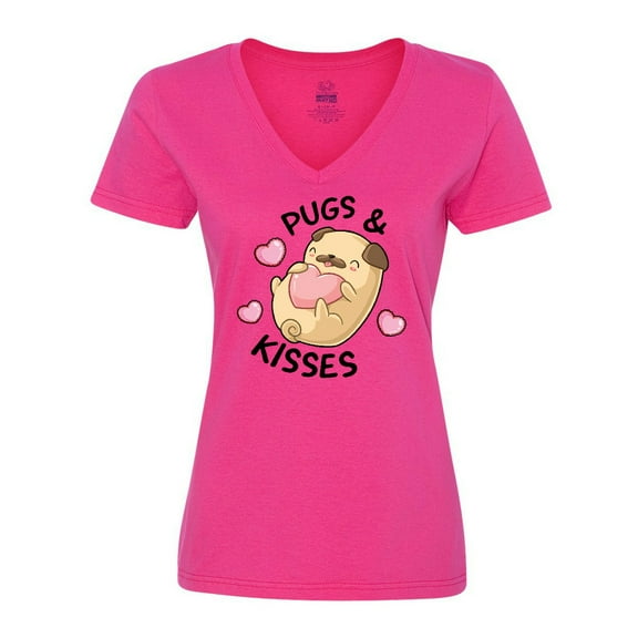 Inktastic Valentines Day Pugs & Kisses with Hearts Women's V-Neck T-Shirt