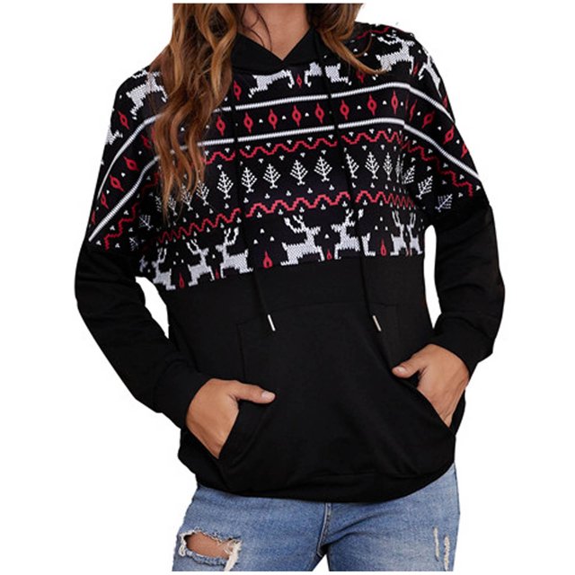 Moda mujer Navidad Casual manga larga con capucha señoras Tops sudaderas Fridja fhghd3120