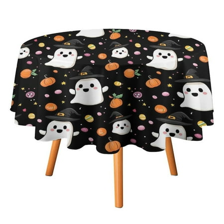 

JINGDS Cute Ghost In Witch Hat-75 Round Table Cloth Halloween Tablecloth Thanksgiving Day Table Cloth Round Cover Circle Tablecloth for Halloween Thanksgiving Fall Party