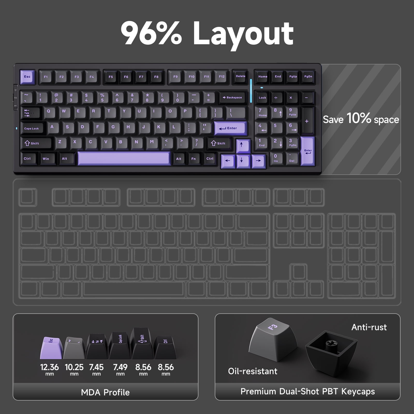 MCHOSE G98 Pro Wireless Mechanical Keyboard, Bluetooth 5.0/2.4GHz/USB-C Hot Swappable Custom Keyboard, Gasket Structure, Double Shot PBT Keycaps, RGB Backlit Gaming Keyboard