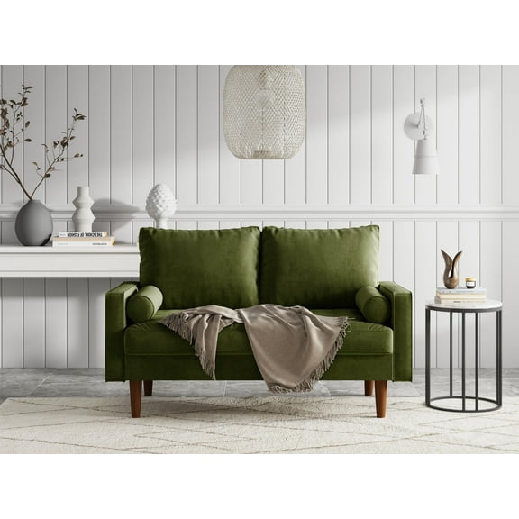 Koby Home 58-Inch Velvet Reversible Tufted & Back Cushion Loveseat Sofa – Square Arms, Fits Living Room or Small Spaces