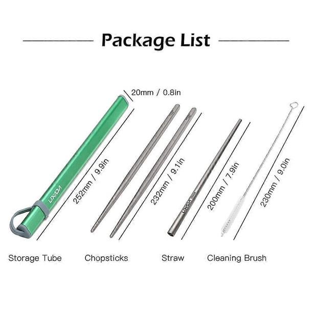 Lixada Camping Cutlery Set Titanium Chopsticks Drinking Straw Cleaning Brush with Aluminum Storage Tube Case for Outdoor Traveling