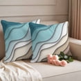 thumbnail image 2 of Outdoor Pillow Covers Pack of 2, Teal Stripes Gradient Water Ripple Waterproof Throw Pillowcase Cushion Cases, Brown Abstract Geometric Modern Art Decorative Pillow Cover for Couch Sofa Home Bed, 2 of 9