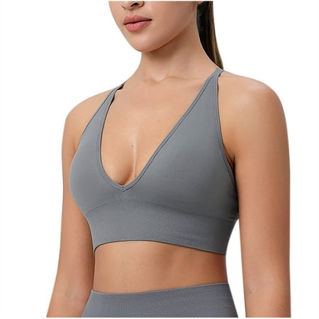 Mrasaso Deals Of The Day! Workout Tops for Women Women Nylon Bra Fashion Women s Solid Color Thin Shoulder Strap Beautiful Back Neck Wrap Wireless Strap Bra(1pc Underwear) Dark Gray|L