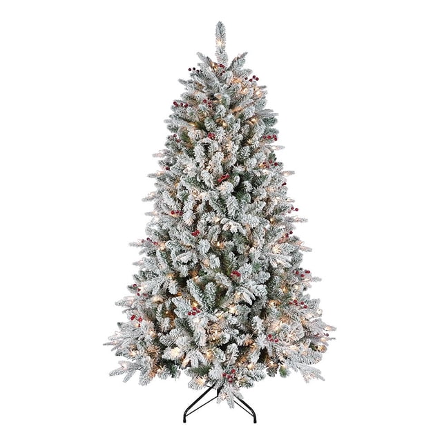 Árbol Navideño con Luces Holiday Time Escarchado Preiluminado Mixto con Piñas de Pino y Bayas 198 cm