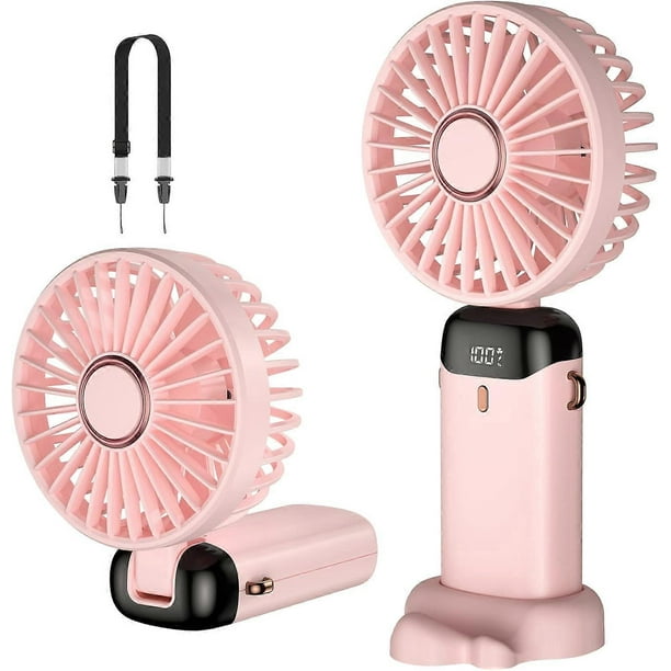 Handheld Fan, USB Rechargeable Portable Mini Fan, 5 Speed Small Pocket Fan with Base, 3000mAh Battery Foldable Desk Fan for Office, Outdoor