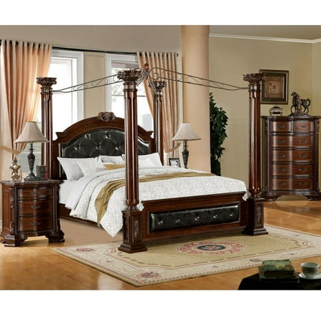 Furniture Of America Luxury Brown Cherry 3 Piece Baroque Style Furniture Of America Luxury Brown Cherry 3 Piece Baroque Style Canopy Bedroom Set
