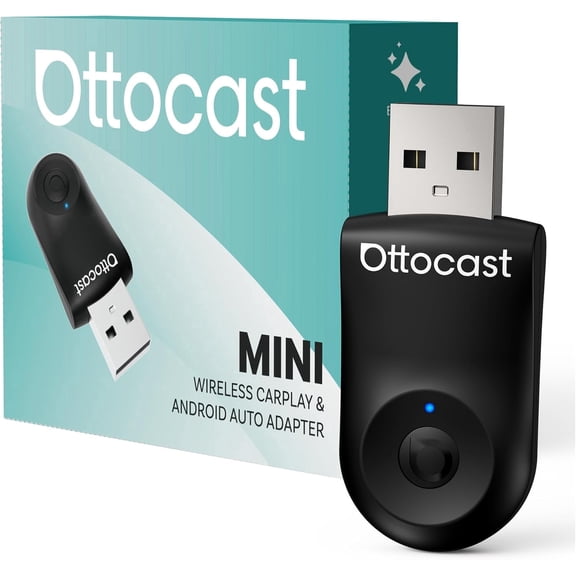 OTTOCAST Mini Dongle Wireless CarPlay Adapter for iPhone & Android Auto Adapter 2-in-1 Convert Wired to Wireless Apple CarPlay , w/One-Click Button