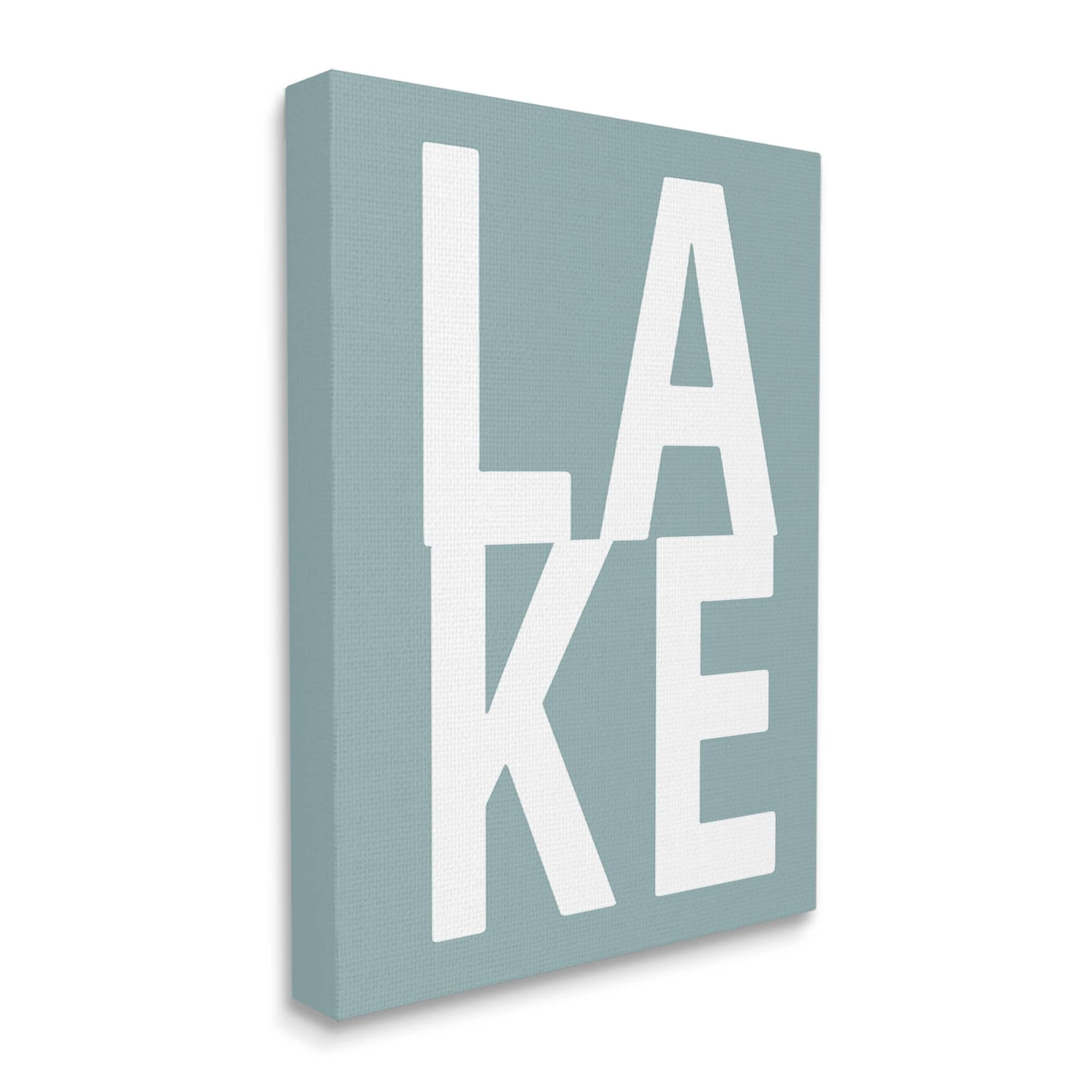 Stupell Lake Phrase Turquoise Letters Landscape Painting Gallery Wrapped Canvas Print Wall Art