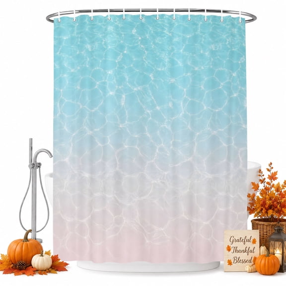Aqua Blue Ombre Ocean Waves Shower Curtain Set - Long 72" x 84" Washable Bathtub Curtain with 12 Hooks, Summer Sea Coastal Waterproof Fabric Stall Shower Curtains for Bathroom/Bathtub Décor