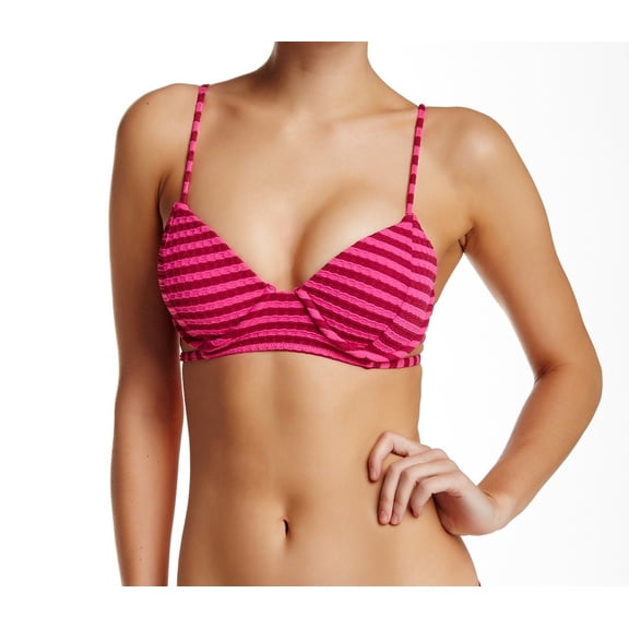 Volcom FIESTA PINK Broken Lines Textured Bikini Swim Top, US Small