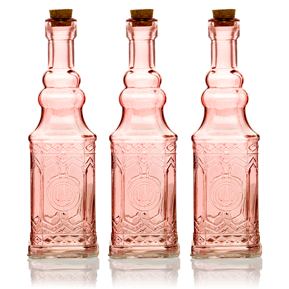 Bulk Pack 3 Ella Vintage Pink Vintage Glass Bottle Wedding Flower Vase