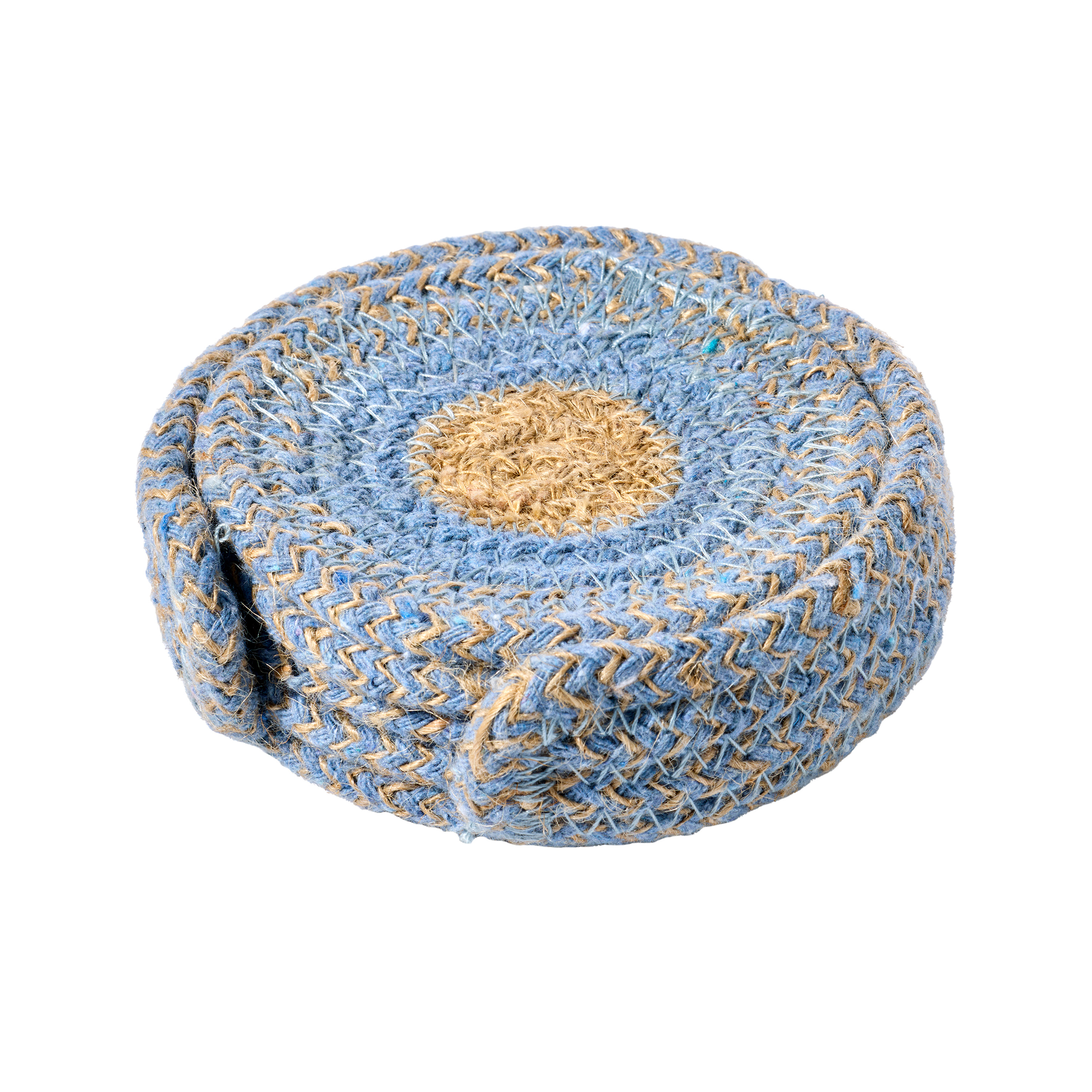 Kamenstein 4 Piece Jute & Cotton Coaster Set with Holder, Blue