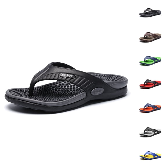 HNMKIU Mens Slippers Summer Beach Flip Flops with Comfortable Sole for Casual Outdoor Daily Wear Lightweight On Sandals Flip Flops for Men Black,8