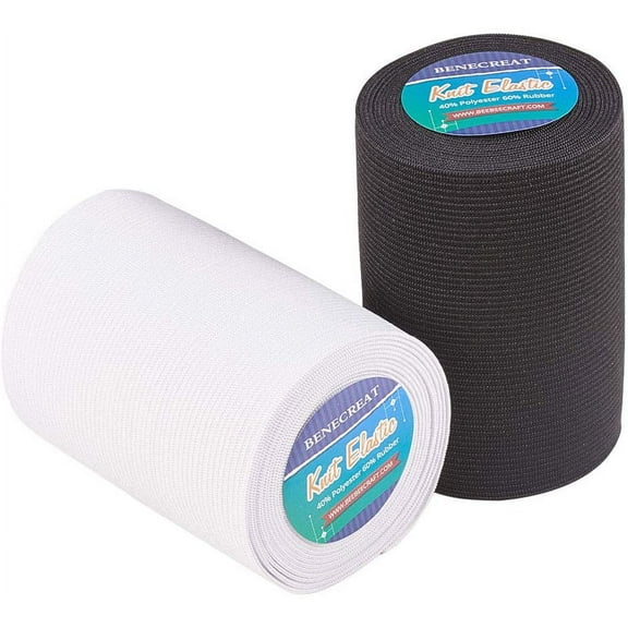 6.6 Yards 3-1/2" Wide Heavy Stretch Elastic Band High Elasticity Knit (3.3 Yards/Roll White & Black)