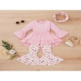 thumbnail image 2 of MesaSe Toddler Baby Girls Spring Princess Flare Pants Set O-Neck Ruffles Tops + Bell Bottom Pants Headband, 2 of 6