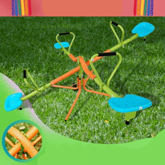 XSS004 outdoor playground four seats seesaw for kids 360 degree rotating sturdy plastic seat seesaw for kids seesaw blue and green for kids age 3 