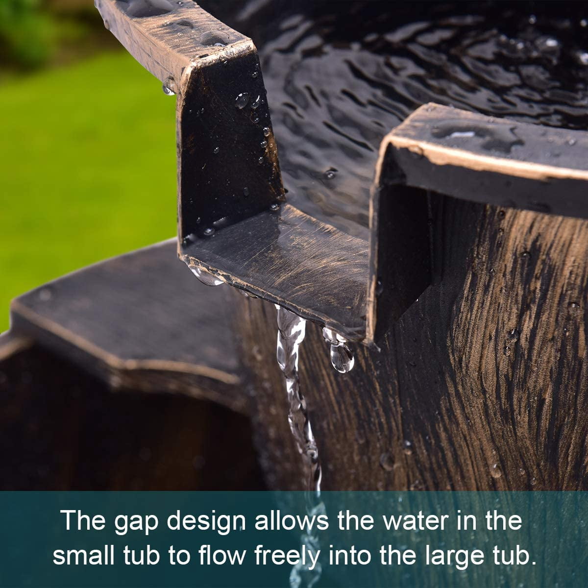 CHTER Water Fountain Outdoor, 2-Tier Barrel Cascading Waterfall Fountain with Electric Pump for Garden Patio Deck Backyard Decor, Rustic Freestanding Water Feature