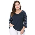 thumbnail image 1 of GRACE & GRANDEUR Blouse Raglan à Fleurs pour Femme Grande Taille, Col en V, Manches 3/4, 1 of 6