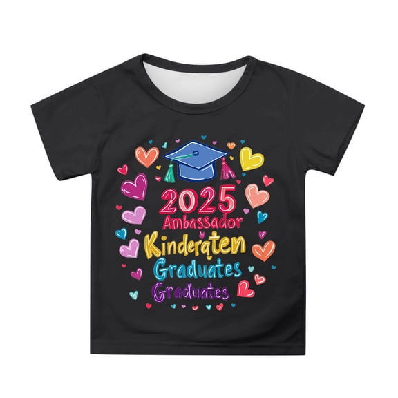 Hiijoy Toddler Girls Graduation Photo T-Shirt Letter Print Short Sleeve Tshirt, Sizes 3-13