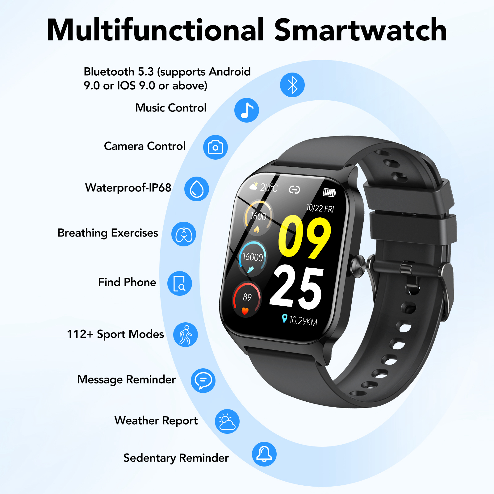 IKT Smart Watch 1.85" Fitness Tracker, Black photo 8