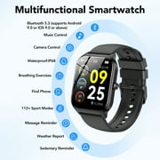New Smart Watch Fits for Android and IPhone, 1.85 inch Fitness Tracker, Men Womens Smartwatch with Answer/Make Calls/Message Reminder/112+ Sports Modes, IP68 Waterproof, for Gift Black